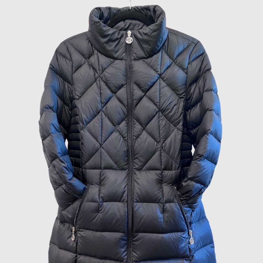 Tommy Hilfiger Quilted Down Puffer Coat Womens Medium Black Long Packable